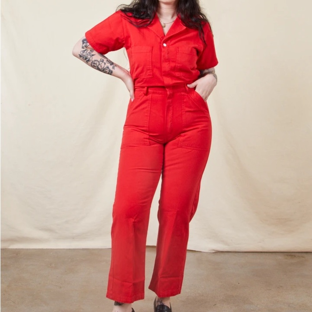 Petite small big bud press red jumpsuit